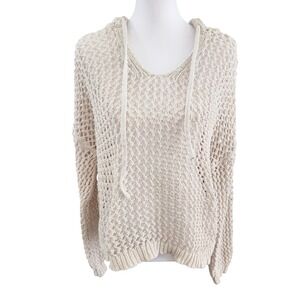 Artelier Nicole Miller Crochet Knit Hooded Pullover Sweater Cream XL